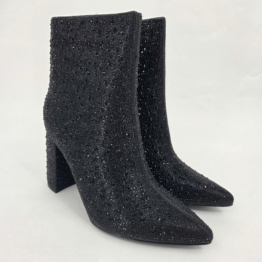 NEW Lauren Lorraine Jam Black Rhinestone Pointed Toe Bootie Ankle Boot Size 10